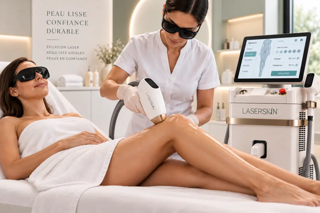 Séance d’épilation laser des jambes au LASERSKIN en institut